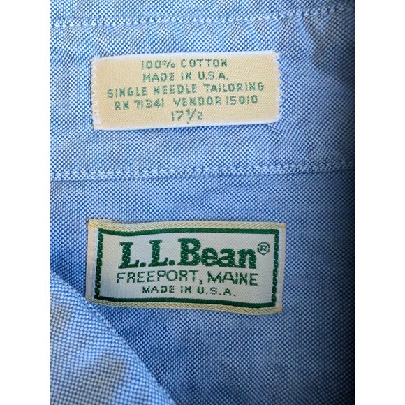 VTG LL Bean Mens Blue Short Sleeve Button-Up Shirt Size 17 1/2 USA Single Stitch - Picture 8 of 9